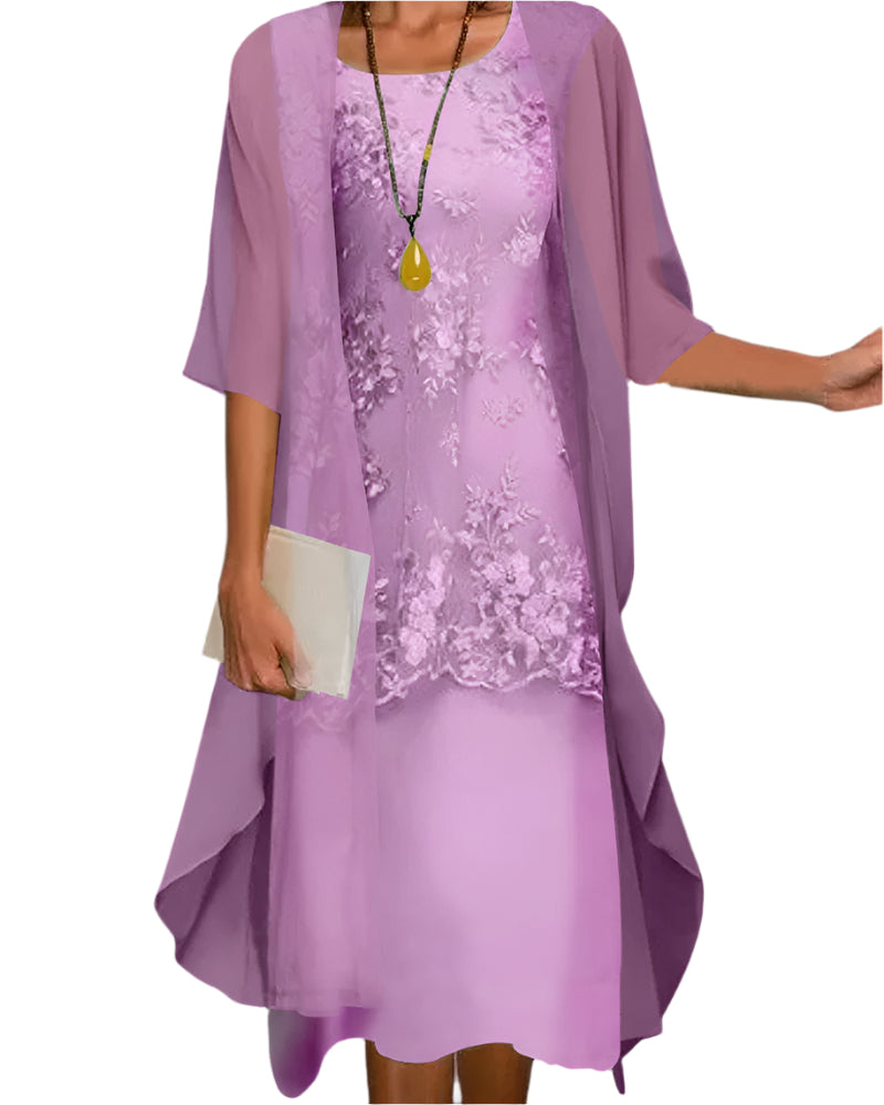Caroline | Women Wedding Guest Dress Flowing Sheer Sleeve Midi Dress