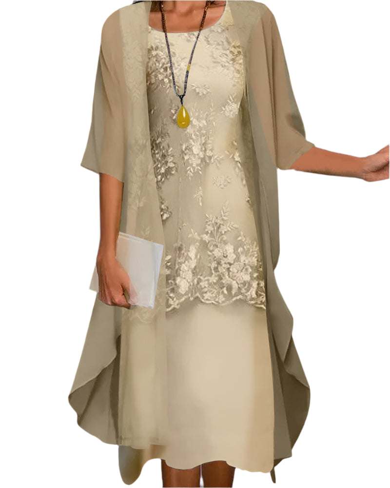Caroline | Women Wedding Guest Dress Flowing Sheer Sleeve Midi Dress