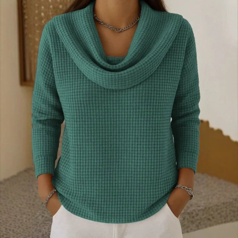 Karen – Warm Waffle Knit Sweater With Elegant Cowl Neck