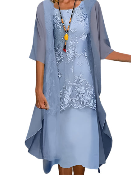 Caroline | Women Wedding Guest Dress Flowing Sheer Sleeve Midi Dress