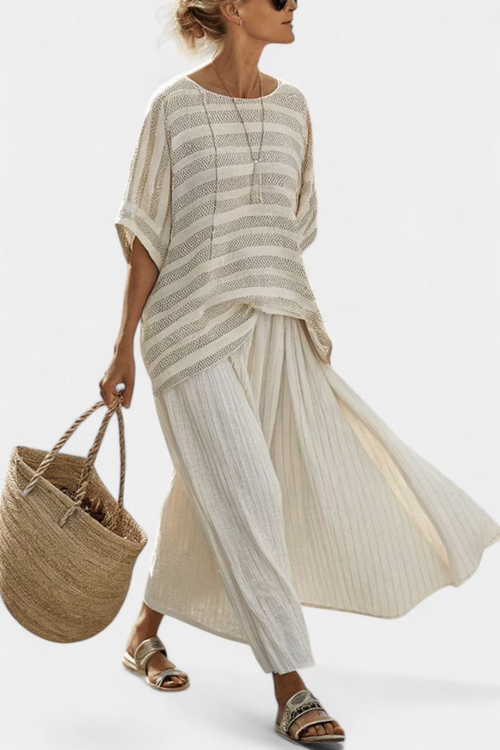 Westlyn | Comfortable Striped Bamboo Top &amp; Flowing Linen skirts