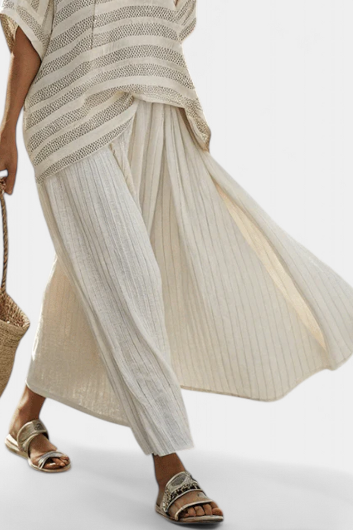 Westlyn | Comfortable Striped Bamboo Top &amp; Flowing Linen skirts