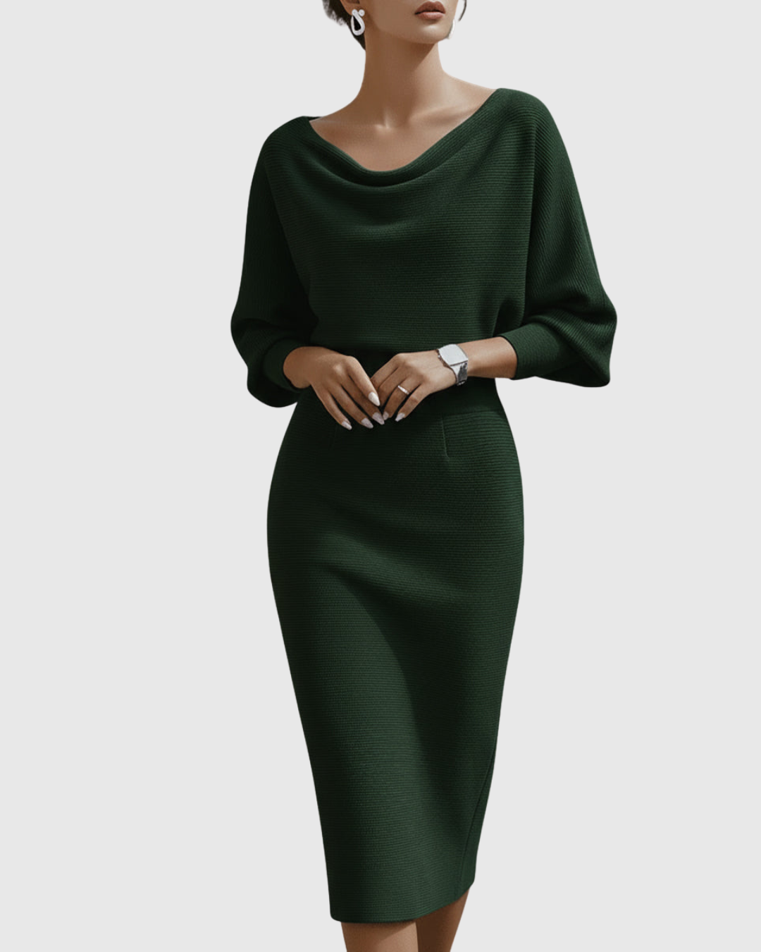 Ismeria | White Draped Batwing Midi Dress