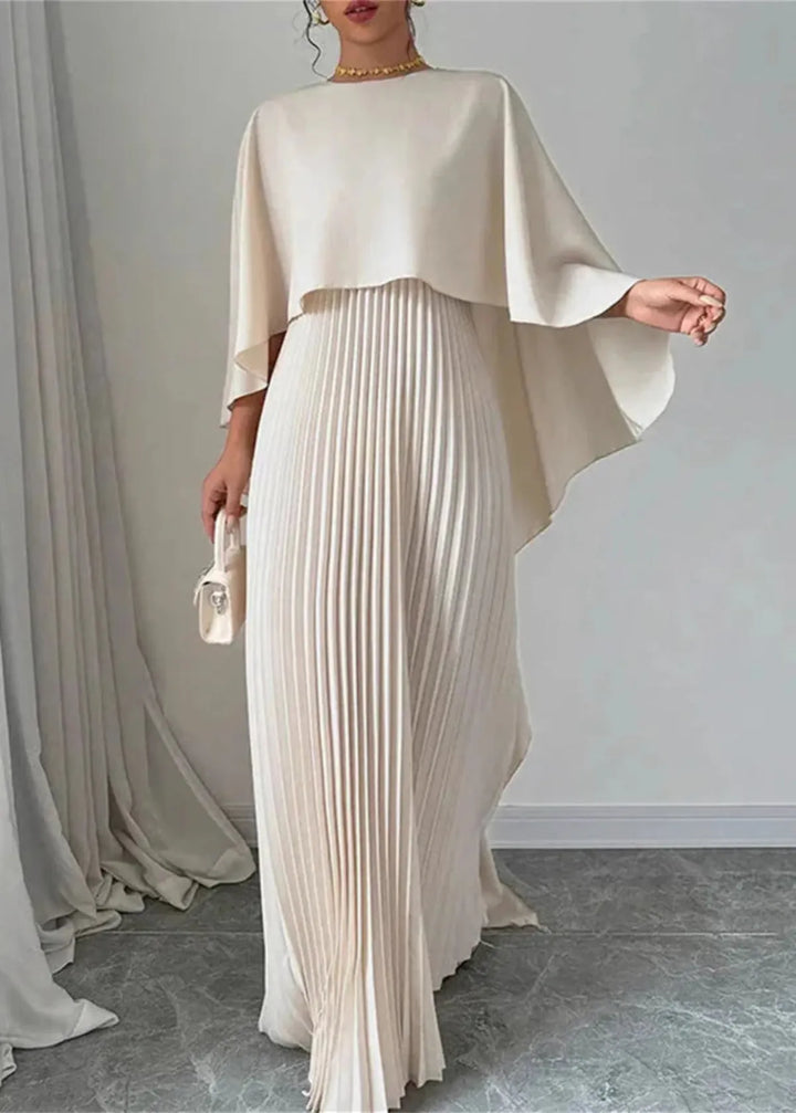 Makayla | Women’s Wedding Guest Pleated Cape Maxi Dress