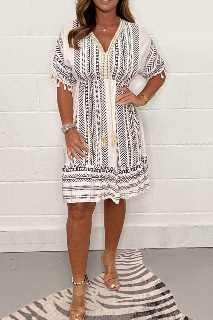 Emily | Women’s Boho Printed Tassel Mini Dress