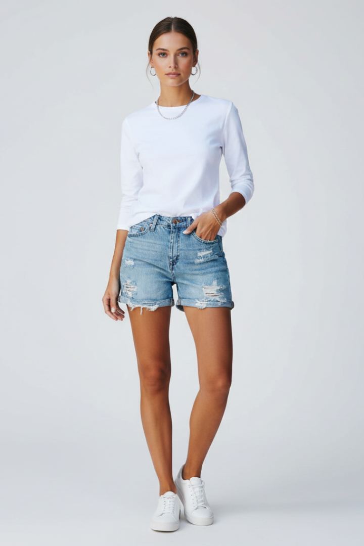 Charlotte | Women’s Casual Shorts Distressed Fringe Hem