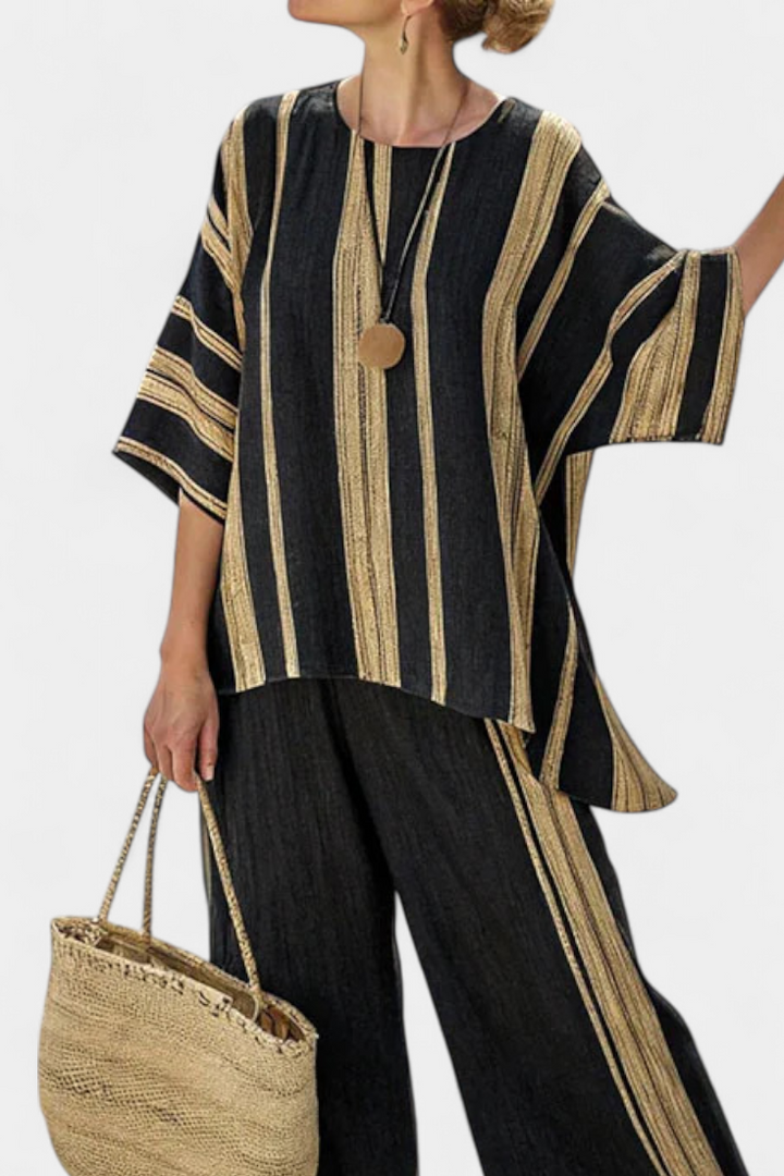Calden | Comfortable Oversized Striped Top &amp; Relaxed Linen Pants