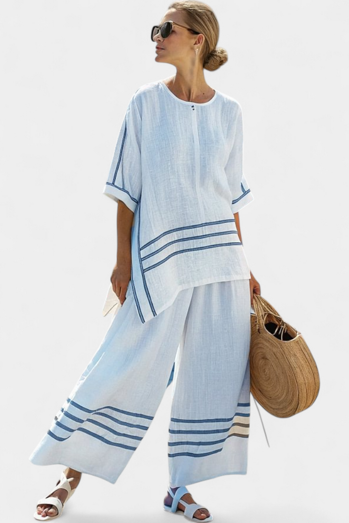 Wynric | Sophisticated Striped Asymmetrical Top &amp; Bold Pants