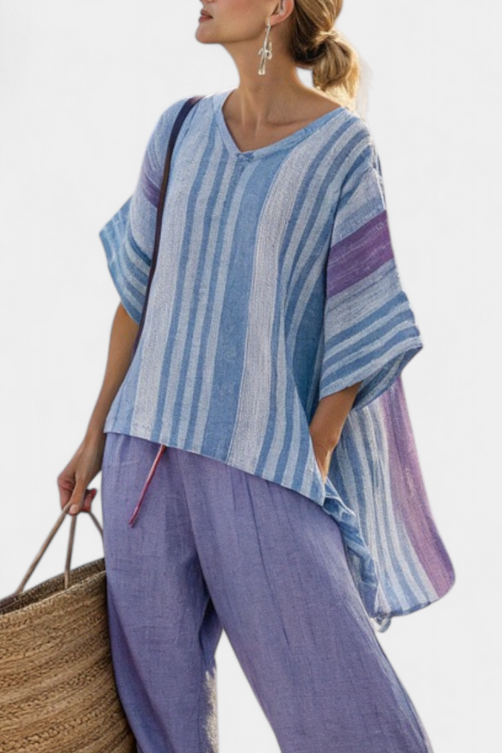 Zellora | Elegant Lavender &amp; Sky Blue Top &amp; Linen Pants