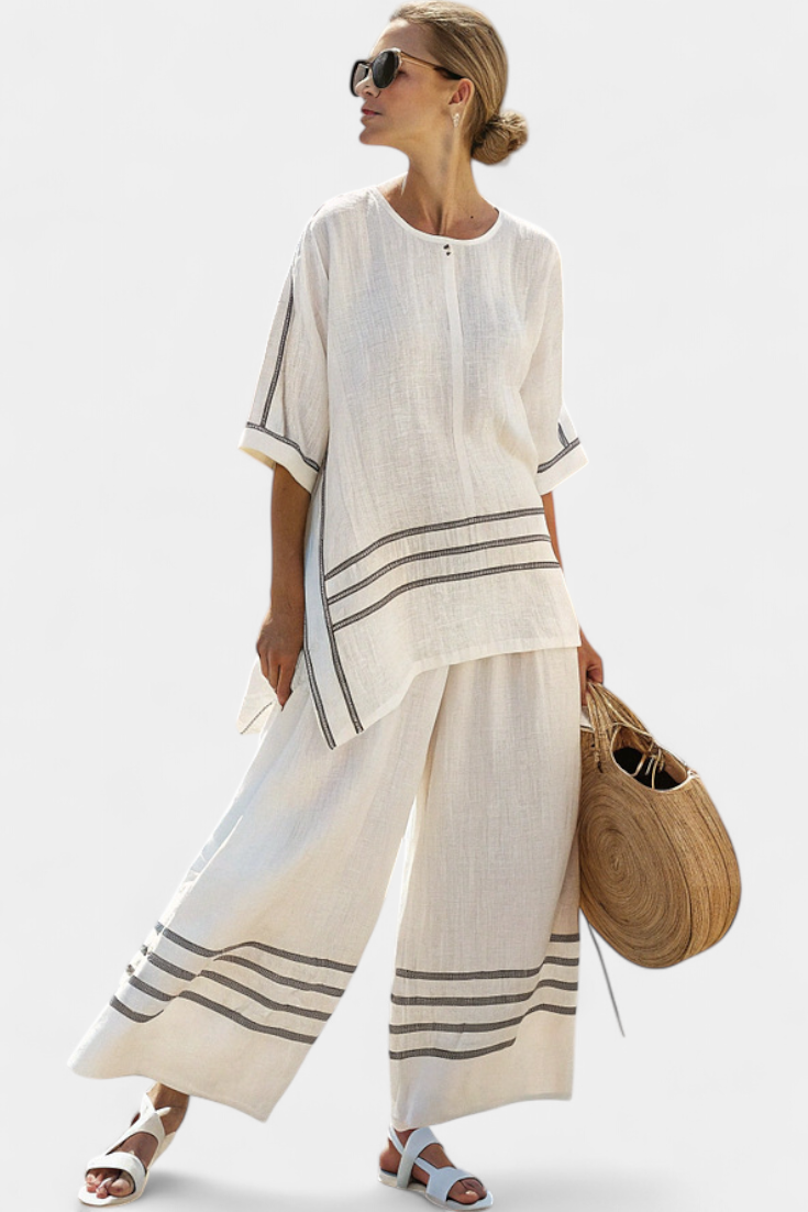 Wynric | Sophisticated Striped Asymmetrical Top &amp; Bold Pants