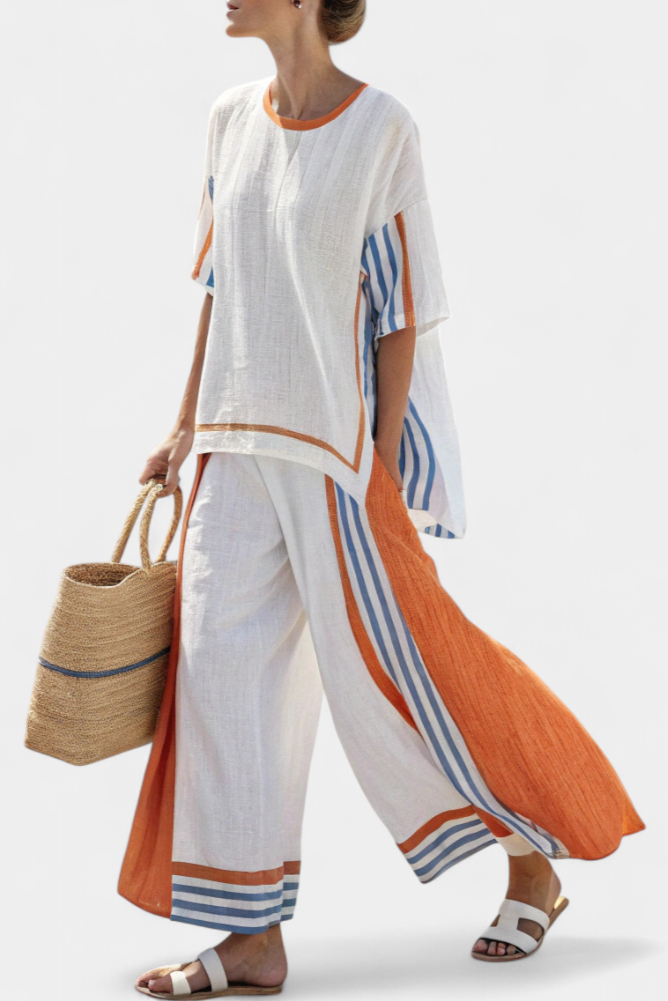 Thorneil | Comfortable Wide-Leg Striped Pants &amp; Linen Top