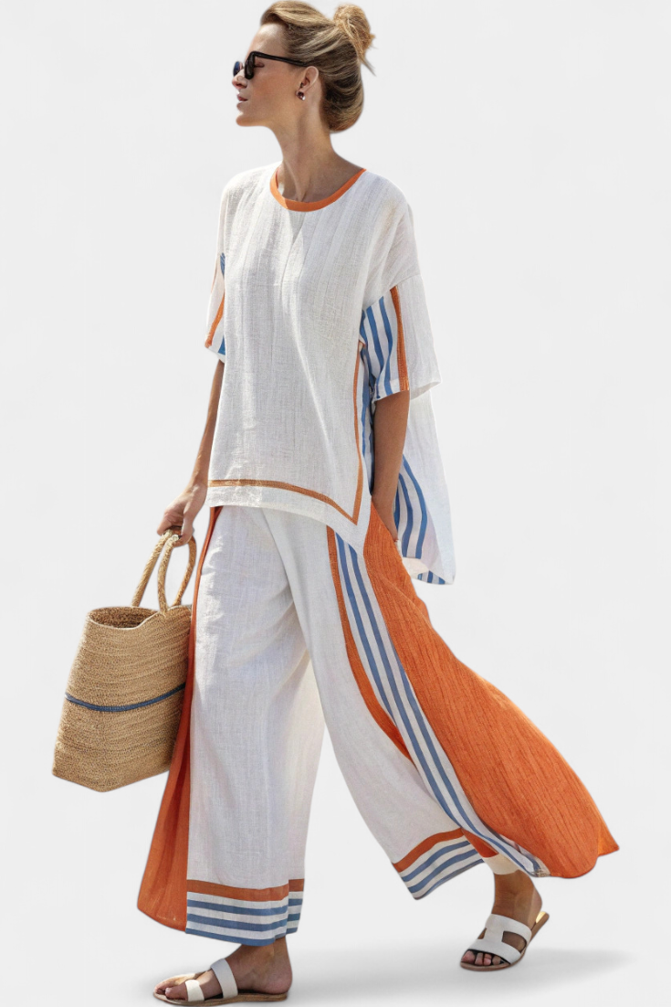 Thorneil | Comfortable Wide-Leg Striped Pants &amp; Linen Top