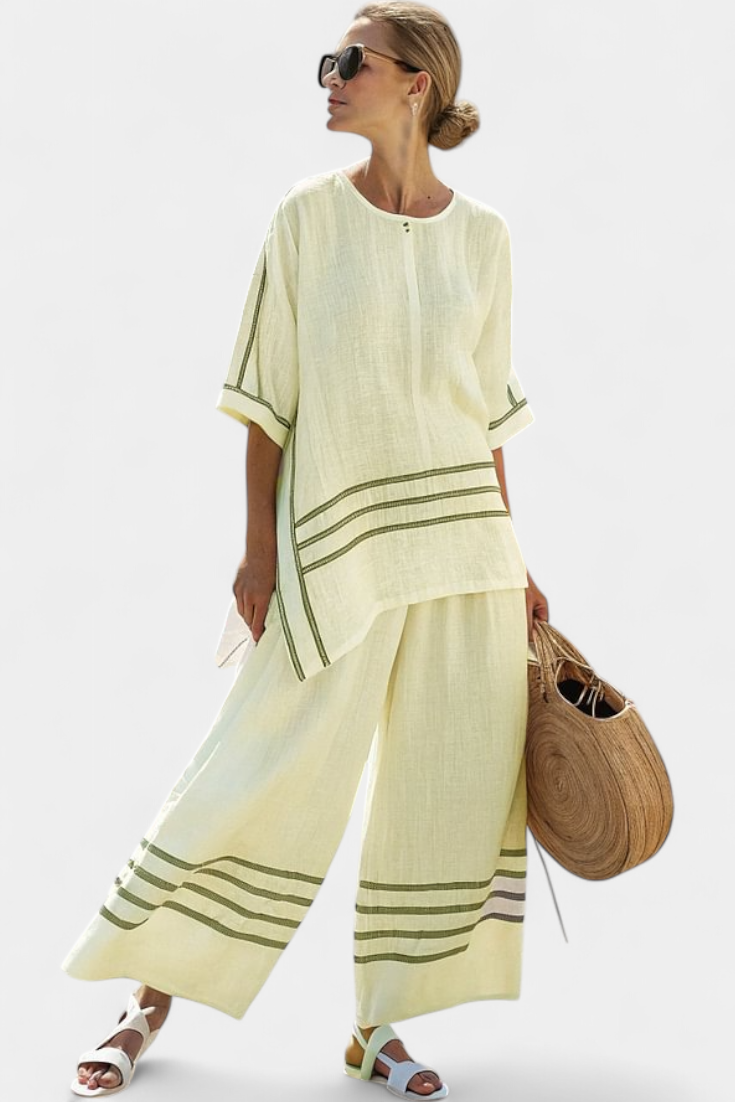 Wynric | Sophisticated Striped Asymmetrical Top &amp; Bold Pants