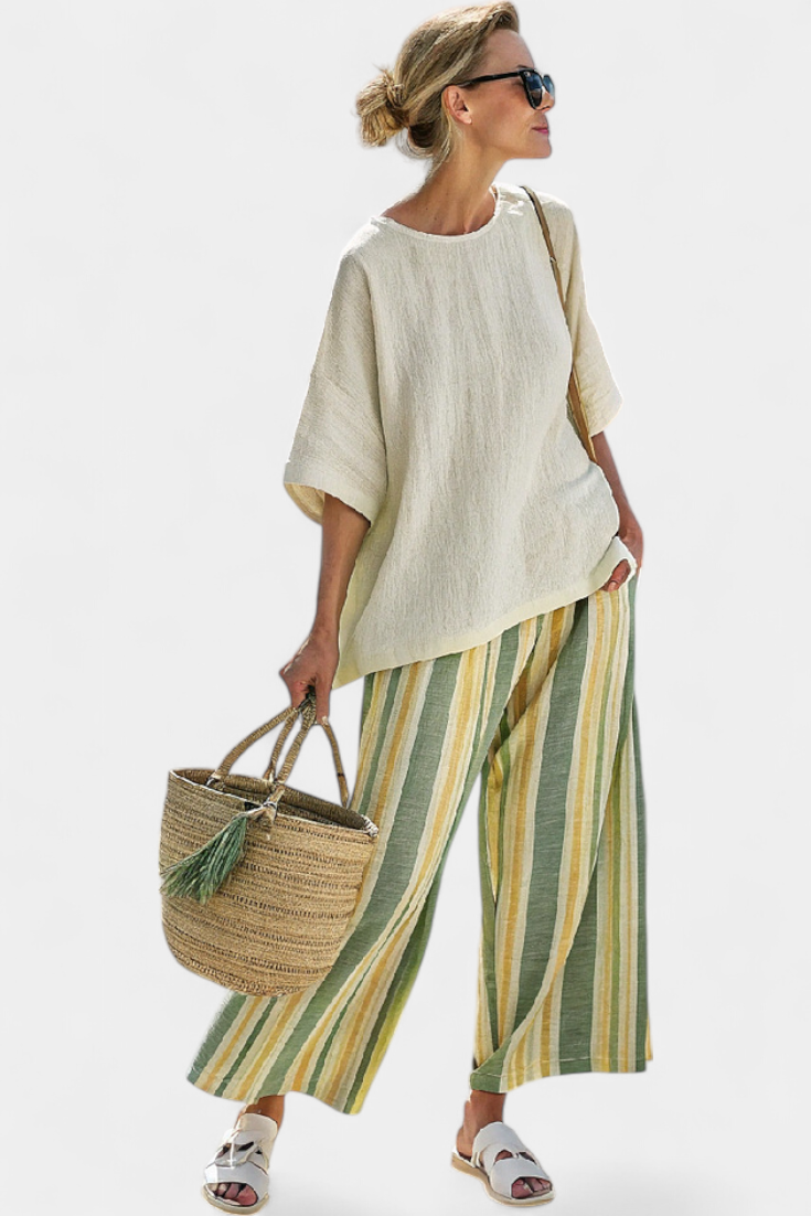 Ellowyn | Sophisticated Top &amp; Striped Linen Pants