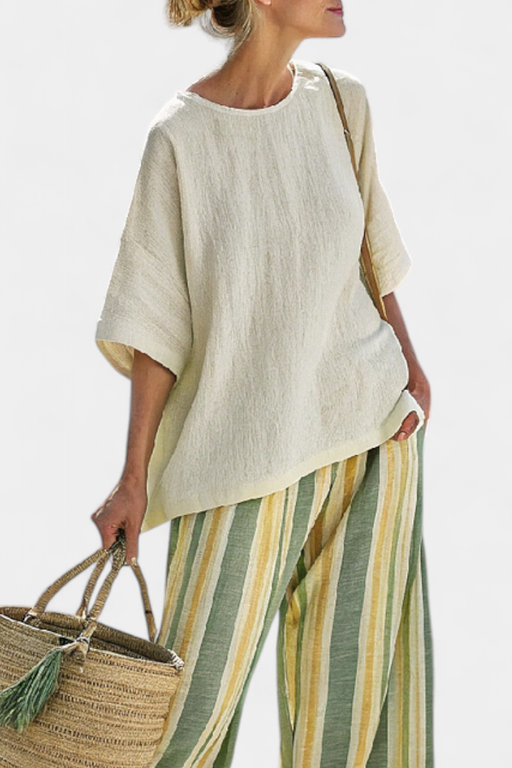 Ellowyn | Sophisticated Top &amp; Striped Linen Pants