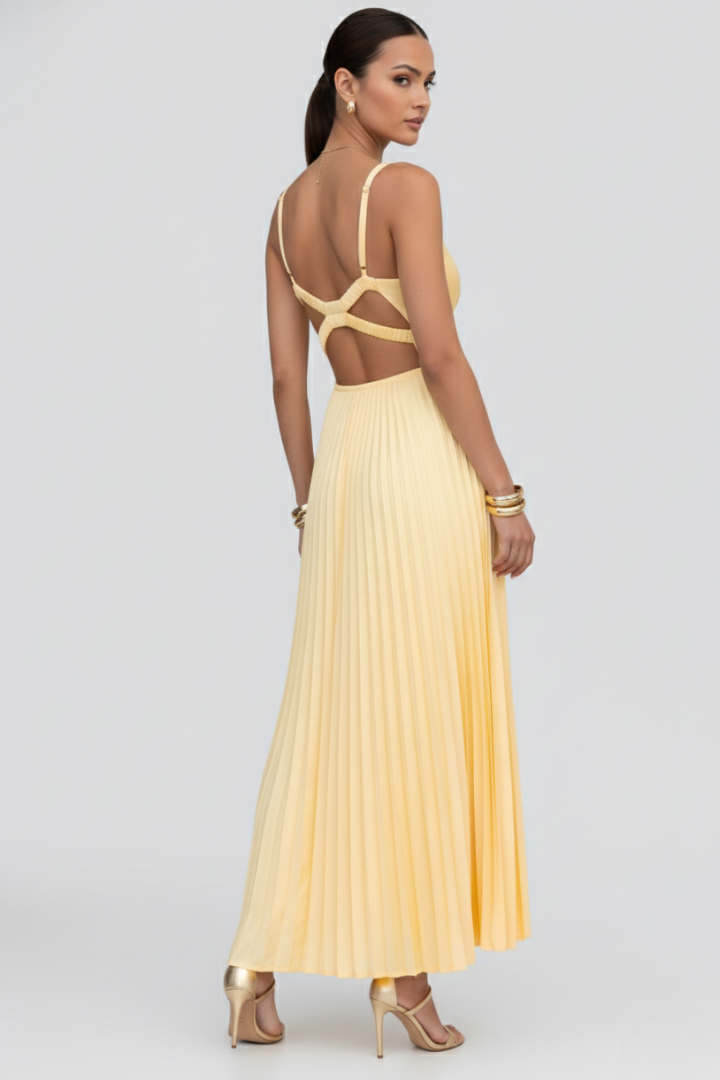 Fiona | Women’s V-Neck Pleated Skirt Maxi Dress