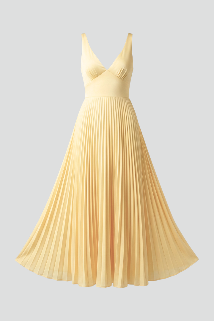 Fiona | Women’s V-Neck Pleated Skirt Maxi Dress