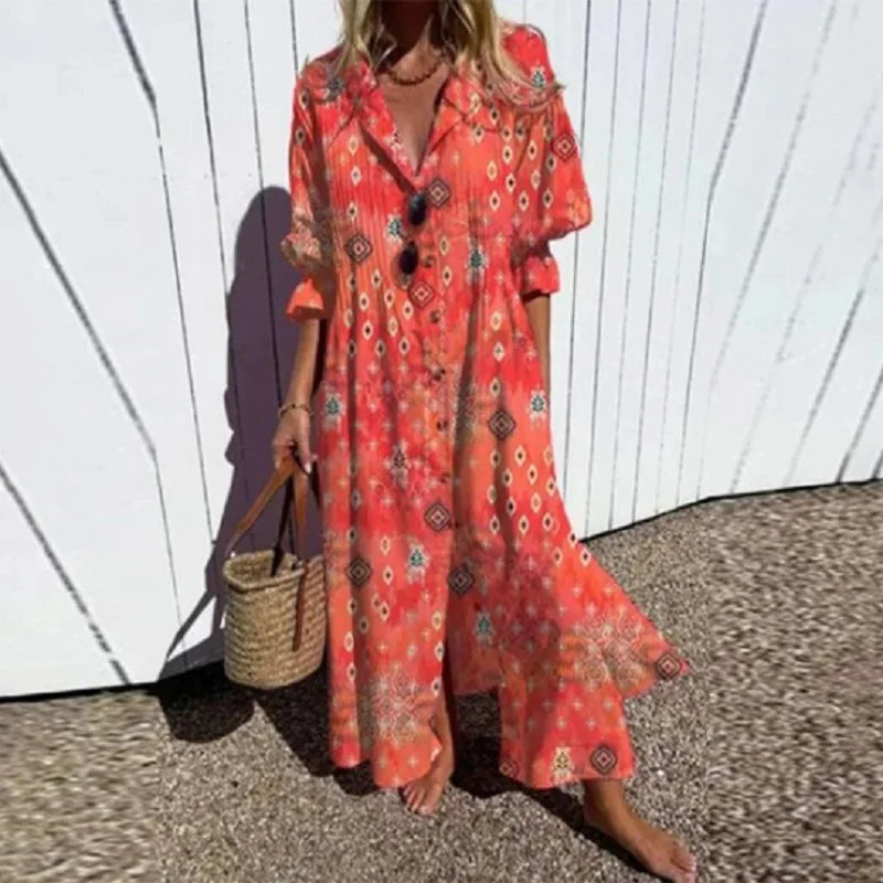 Catherine | Women’s Boho Floral Long Sleeve Maxi Dress