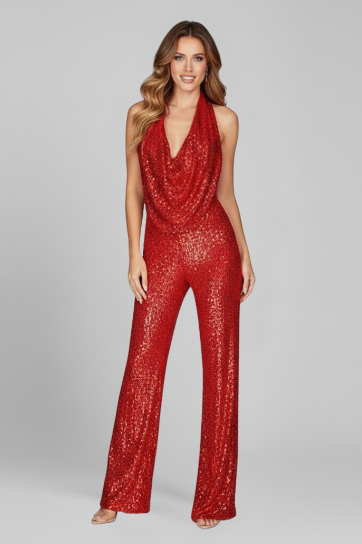 Lauren | Women’s Halter Neck Textured Wide-Leg Jumpsuit
