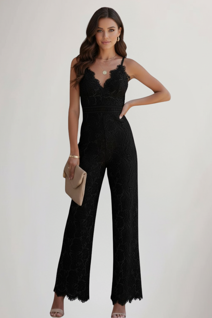Emily | Women’s Sleeveless Lace V-Neck Wide-Leg Jumpsuit