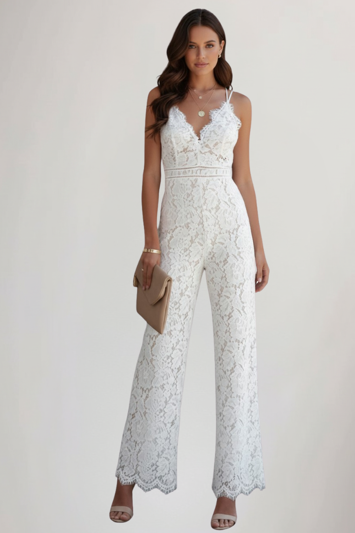 Emily | Women’s Sleeveless Lace V-Neck Wide-Leg Jumpsuit