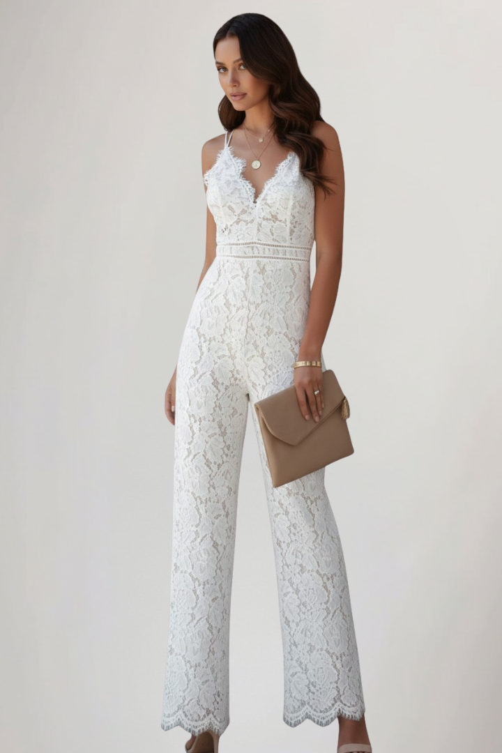 Emily | Women’s Sleeveless Lace V-Neck Wide-Leg Jumpsuit