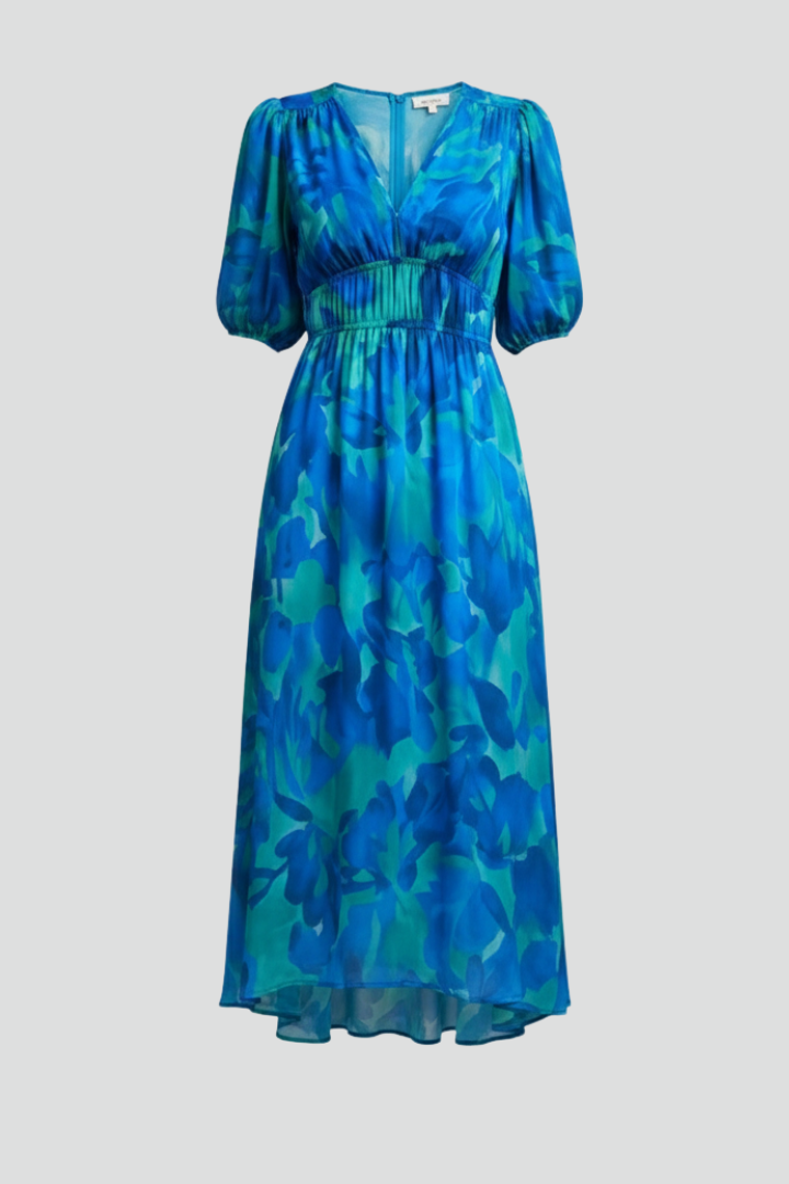 Bianca | Women’s Floral Puff Sleeve V-Neck Midi Dress