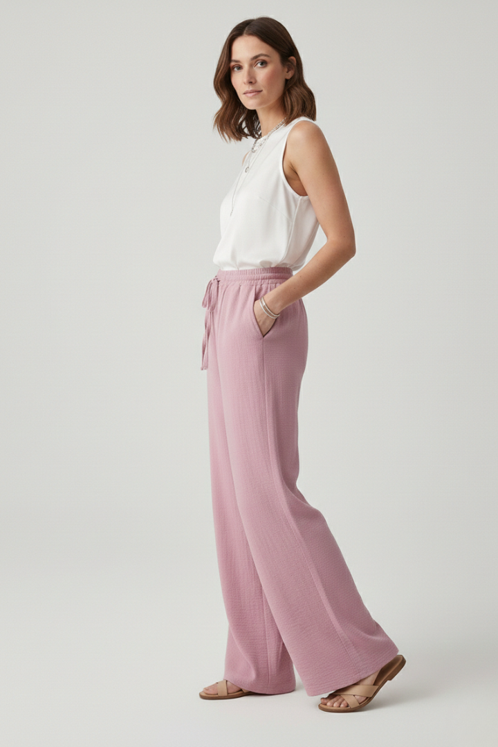 Caroline | Women’s Casual Palazzo Pants with Drawstring Waist and Side Pockets