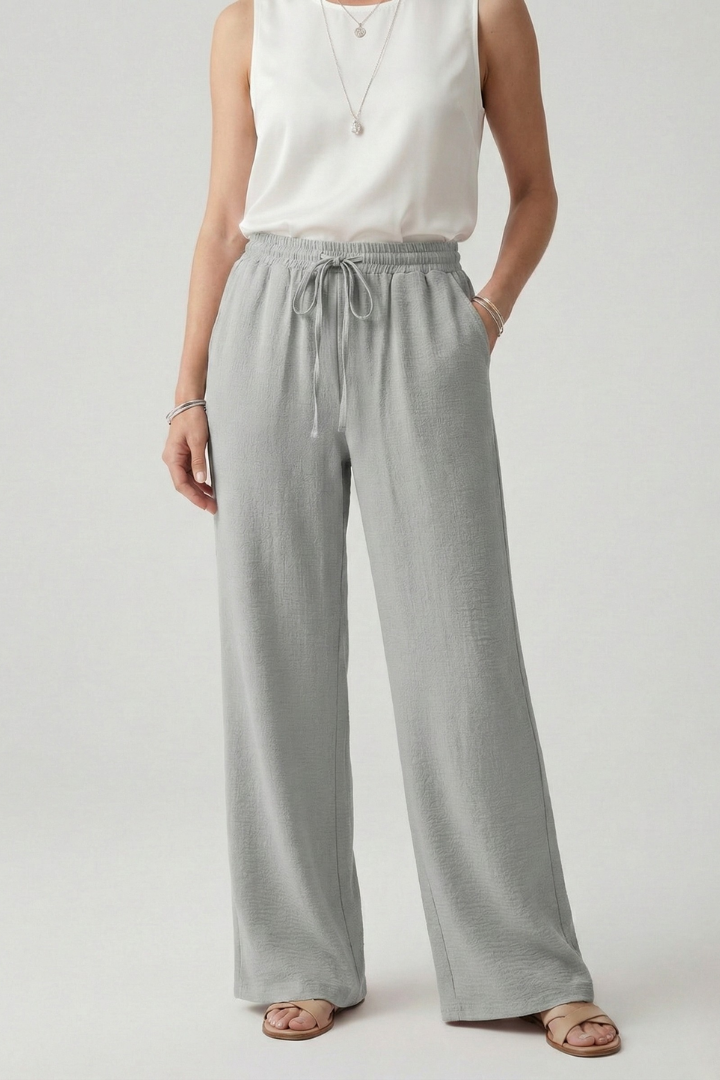 Caroline | Women’s Casual Palazzo Pants with Drawstring Waist and Side Pockets