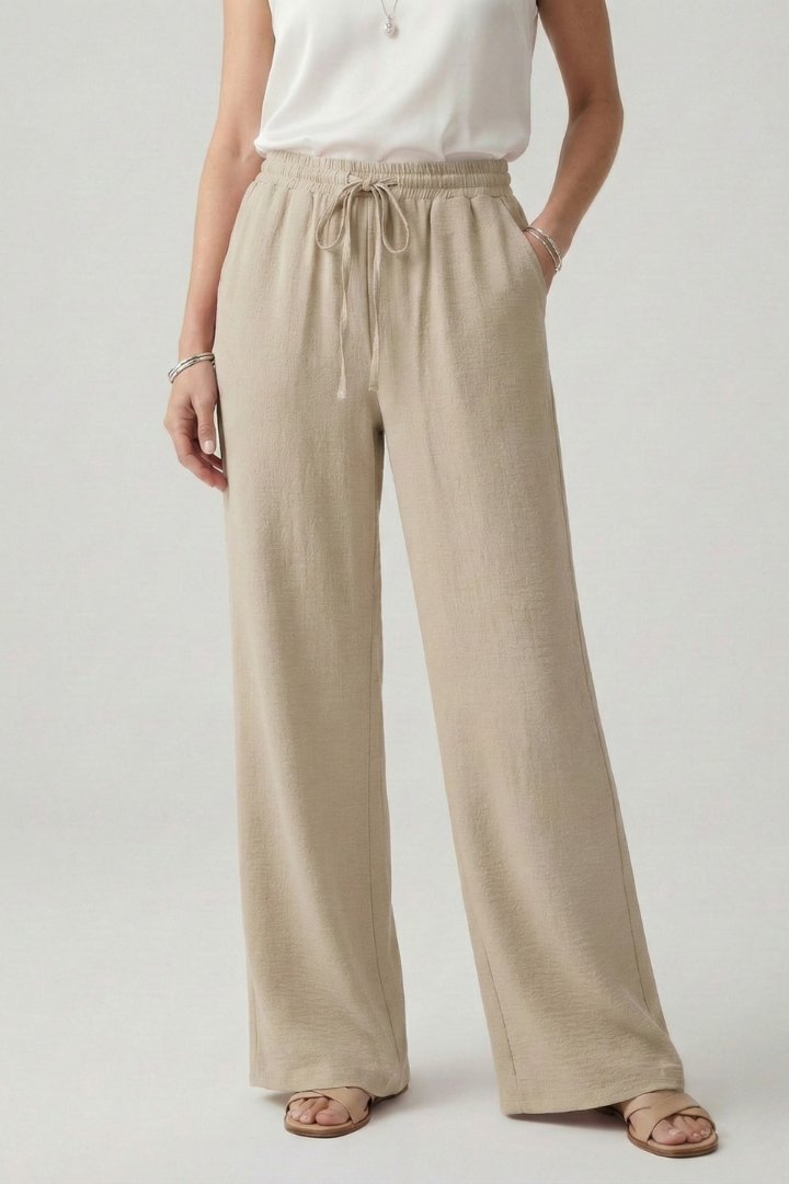 Caroline | Women’s Casual Palazzo Pants with Drawstring Waist and Side Pockets