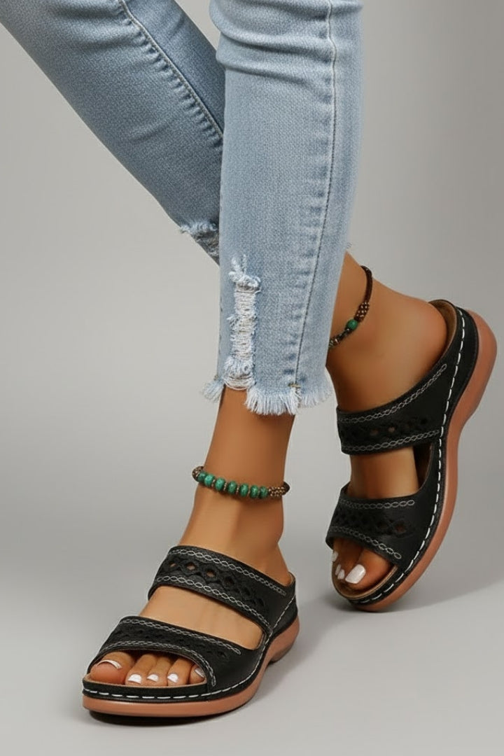 Jacklyn | Women’s Slide Sandals with Dual Straps and Decorative Cutouts