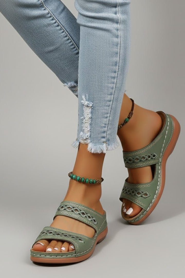 Jacklyn | Women’s Slide Sandals with Dual Straps and Decorative Cutouts