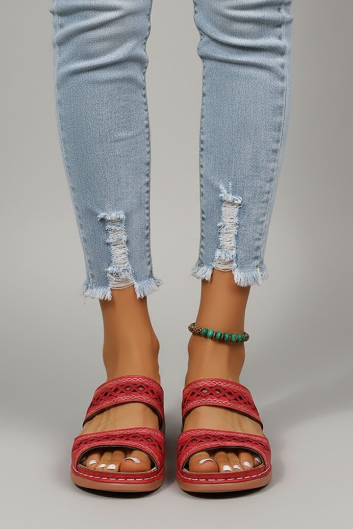 Jacklyn | Women’s Slide Sandals with Dual Straps and Decorative Cutouts