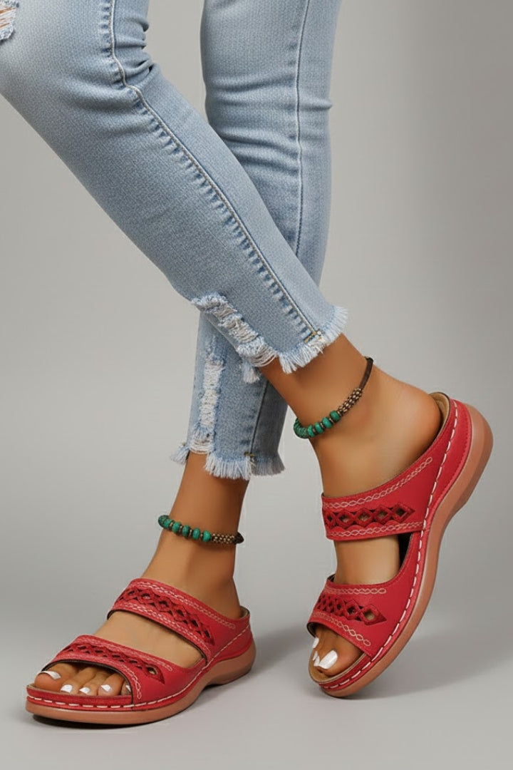 Jacklyn | Women’s Slide Sandals with Dual Straps and Decorative Cutouts