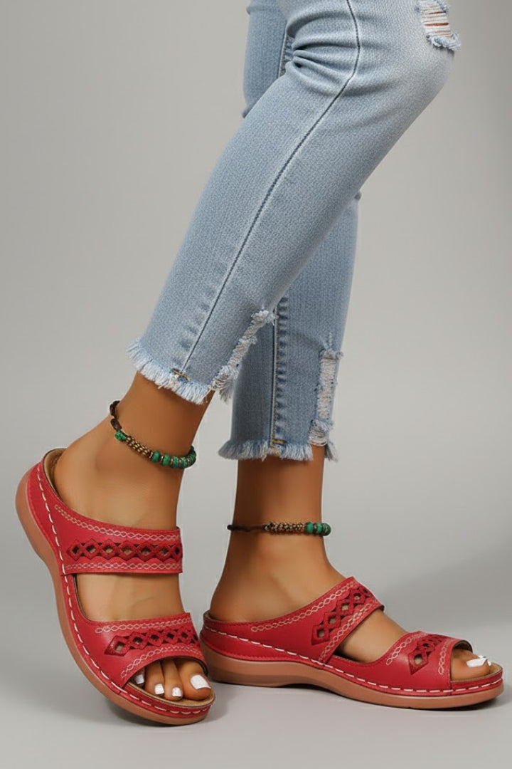 Jacklyn | Women’s Slide Sandals with Dual Straps and Decorative Cutouts