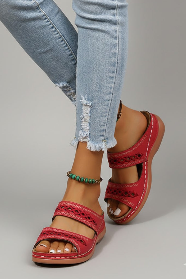 Jacklyn | Women’s Slide Sandals with Dual Straps and Decorative Cutouts