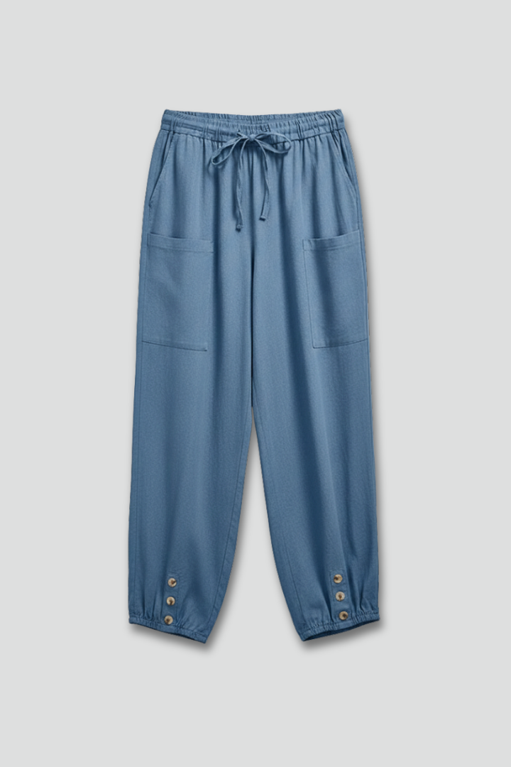 Anna | Women’s Pants with Drawstring Waist and Button Hem