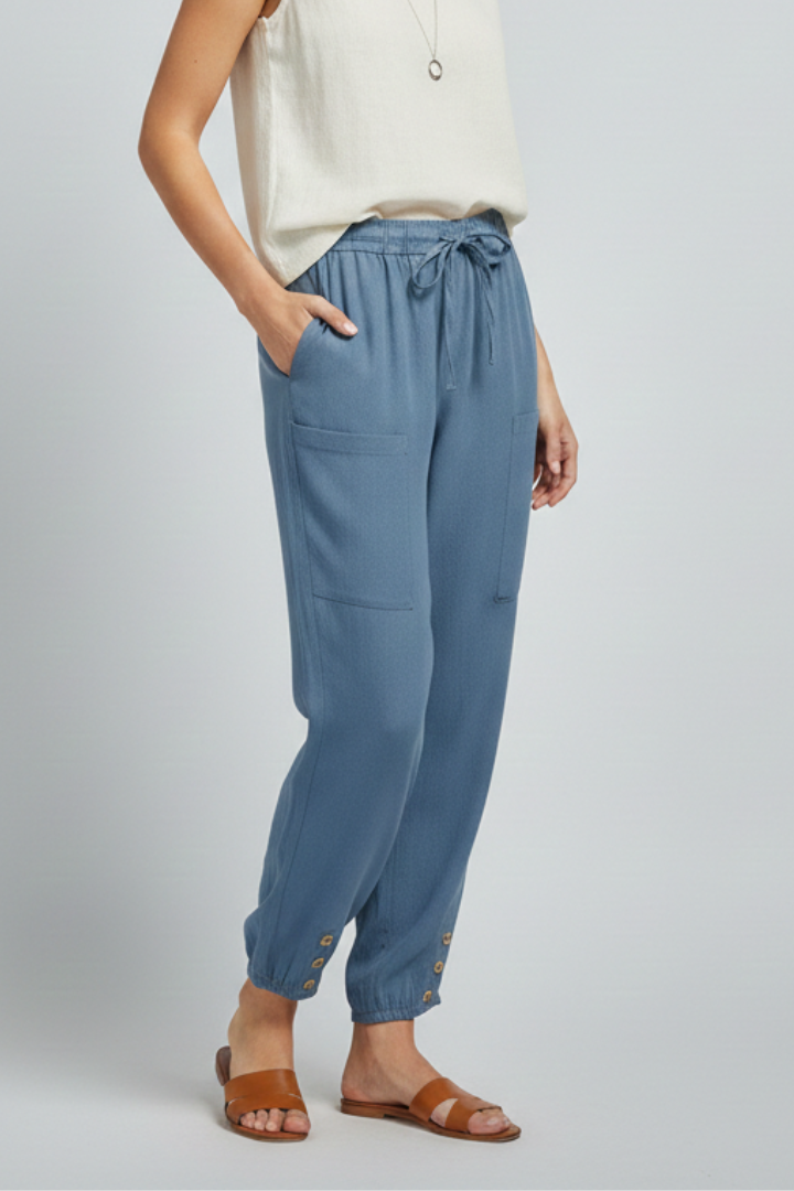 Anna | Women’s Pants with Drawstring Waist and Button Hem