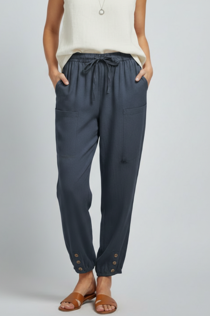 Anna | Women’s Pants with Drawstring Waist and Button Hem