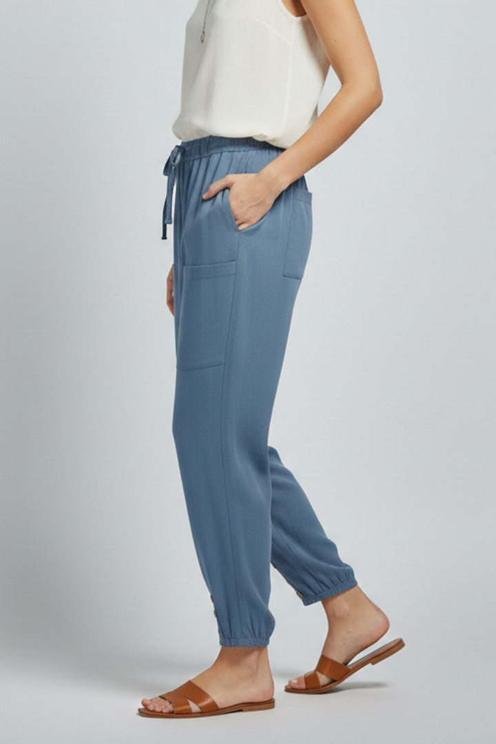 Anna | Women’s Pants with Drawstring Waist and Button Hem