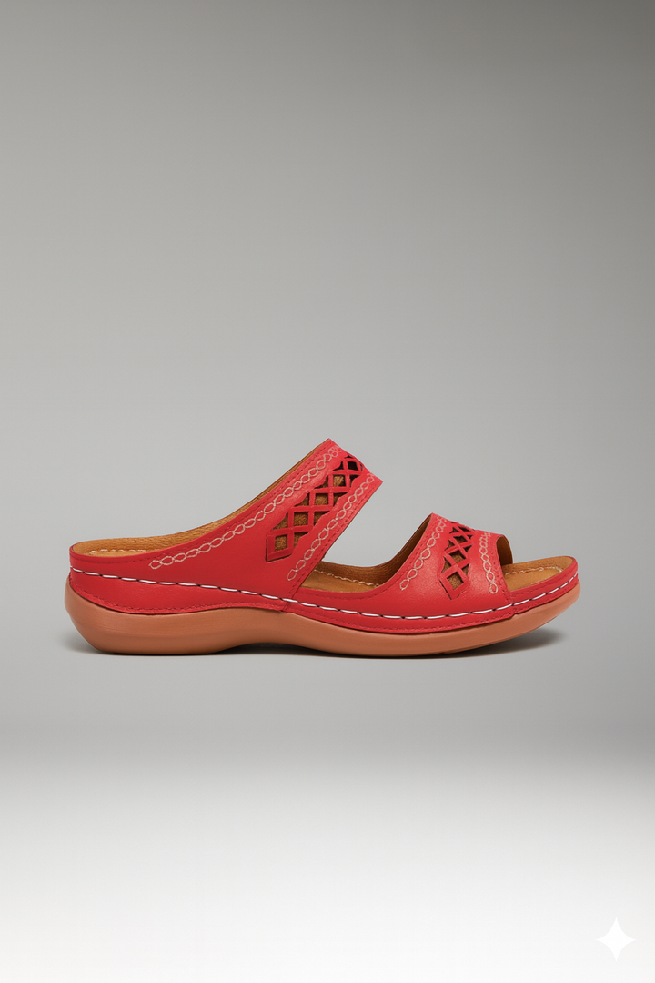Jacklyn | Women’s Slide Sandals with Dual Straps and Decorative Cutouts