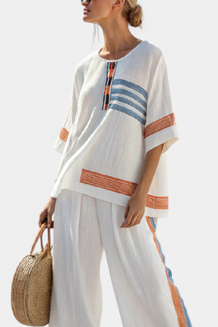 Marcellin | Sophisticated Blue-Orange Striped Top &amp; Pants