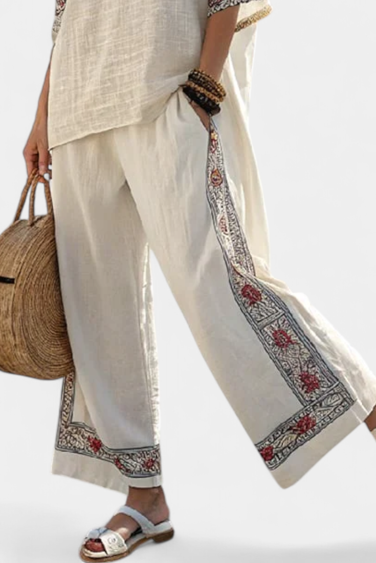 Tameric | Sophisticated Embroidered Raw Blouse &amp; Wide Pants