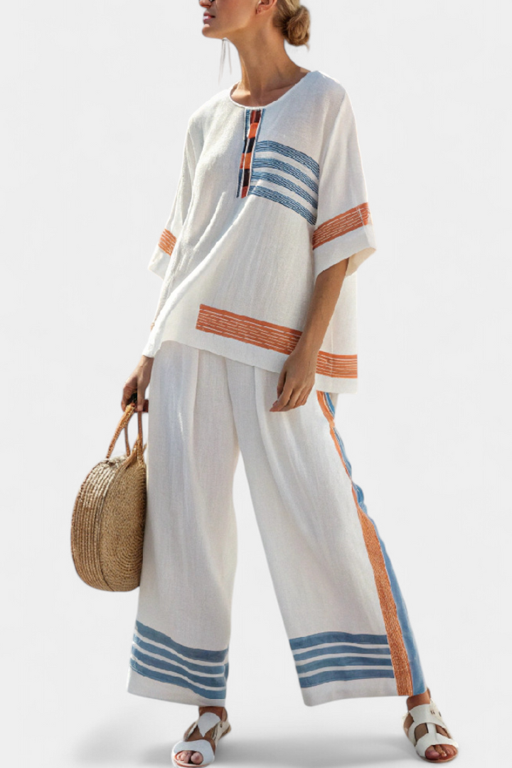 Marcellin | Sophisticated Blue-Orange Striped Top &amp; Pants