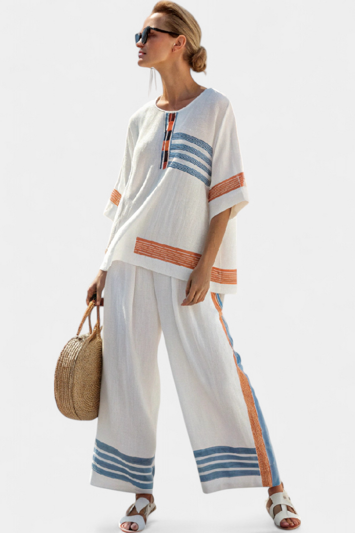 Marcellin | Sophisticated Blue-Orange Striped Top &amp; Pants