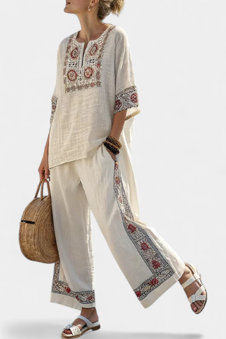 Tameric | Sophisticated Embroidered Raw Blouse &amp; Wide Pants