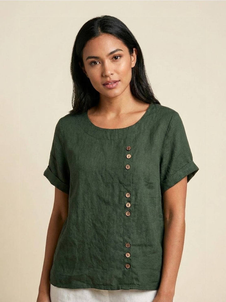 Taylor | Women’s Linen Round Neck Button Blouse
