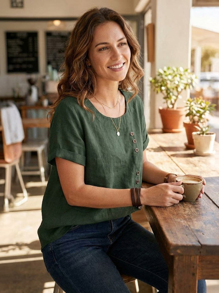 Taylor | Women’s Linen Round Neck Button Blouse