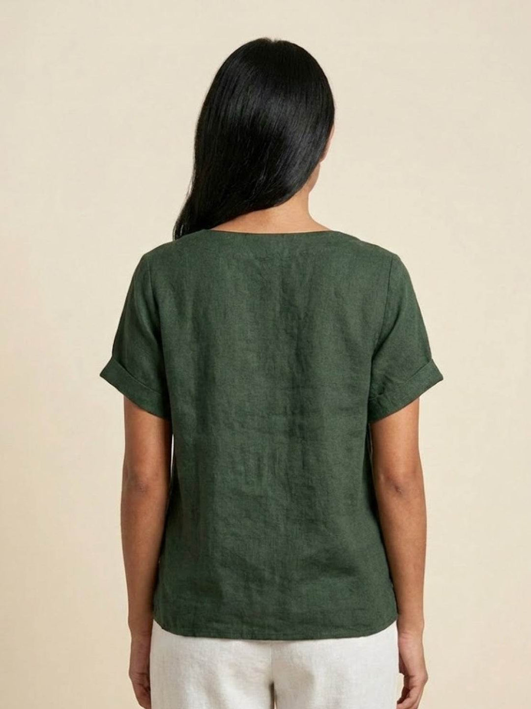 Taylor | Women’s Linen Round Neck Button Blouse