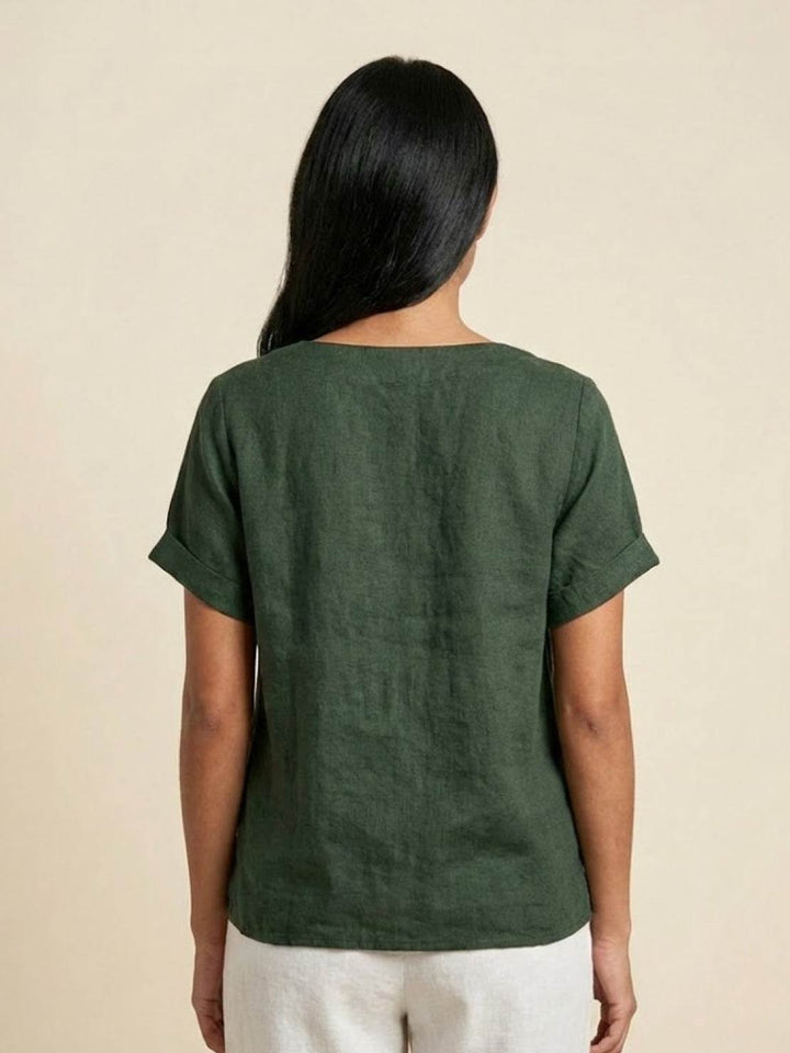 Taylor | Women’s Linen Round Neck Button Blouse